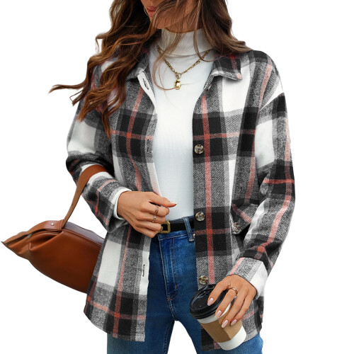 Women's plaid flannel coat-Black M