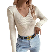 Women's loose long-sleeved V-neck knitwear-apricot L