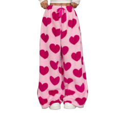 Women's plush printed cute loungewear pajama-red love heart S