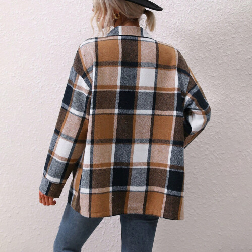 Women's plaid flannel coat-blue XXL 2