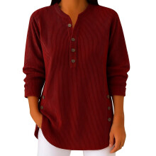Womens Long Sleeve Corduroy Shirt Oversized Casual-Burgundy M