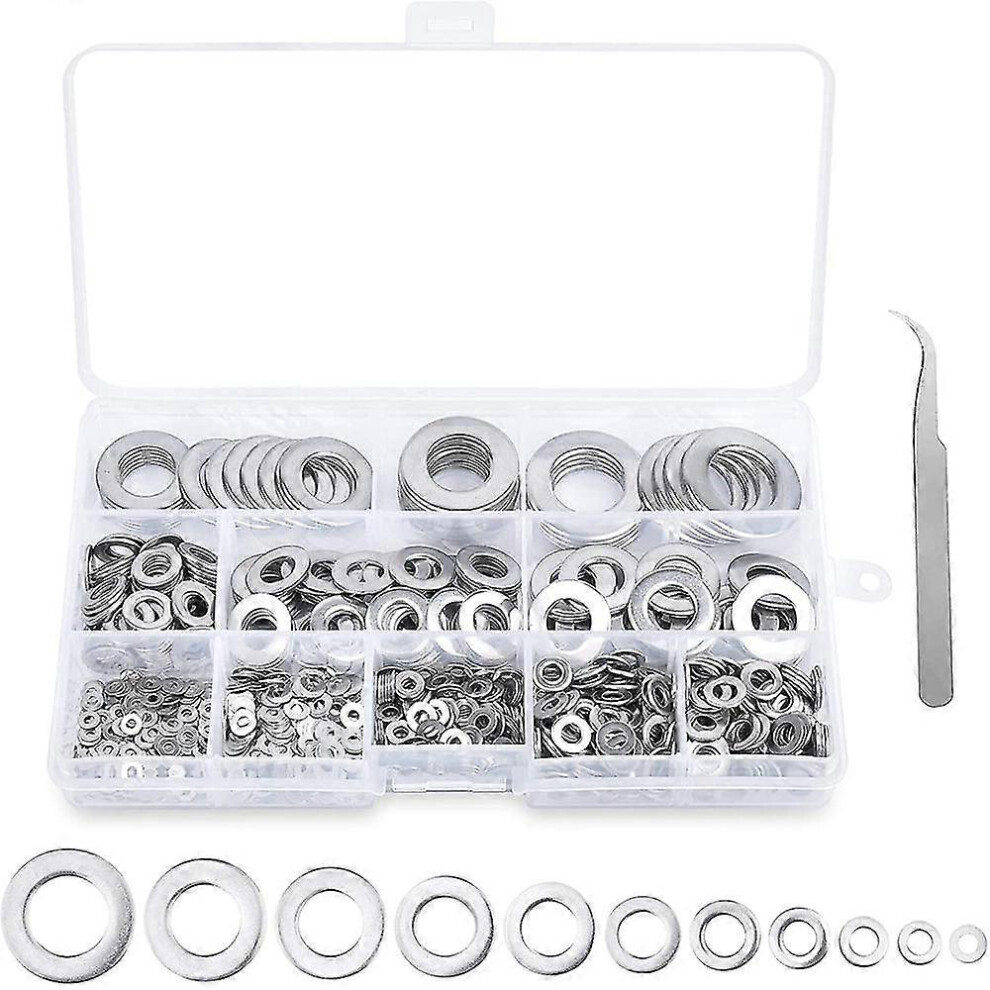Kikidex (As Show, One Size) Flat Washers - 1080Pcs Flat Washers 11 Sizes Stainless Steel Flat Washers And Lock Washers Washer A