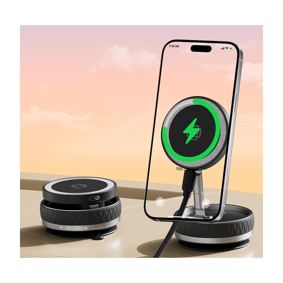 15W Wireless Charger Magnetic Maglock Phone Mount 360 Rotating Iphone Magsafe Compatible Adjustable & Vacuum Suction 9339159007044