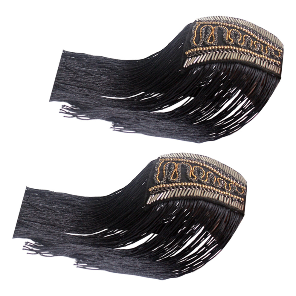 Black Adjustable Fringed Epaulets Tassels Shoulder Epaulette