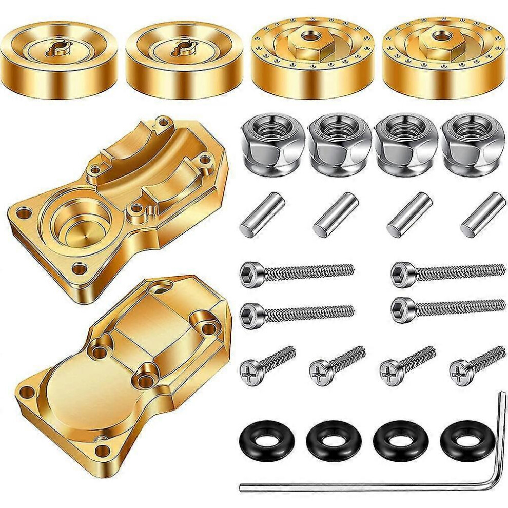 Kikidex (As Show, One Size) 4 Pcs Brass Wheel Weight Hex Adapter And 2 Brass Bridge Axle Cover For Axial Scx24 Axi90081 1/24 Rc