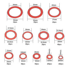 (As show, One size) 600pcs Fibre Washer Assorted Kit 12 Size Red Steel Paper Fiber Flat Washer Kit Flat Ring Seal Assortment Kit