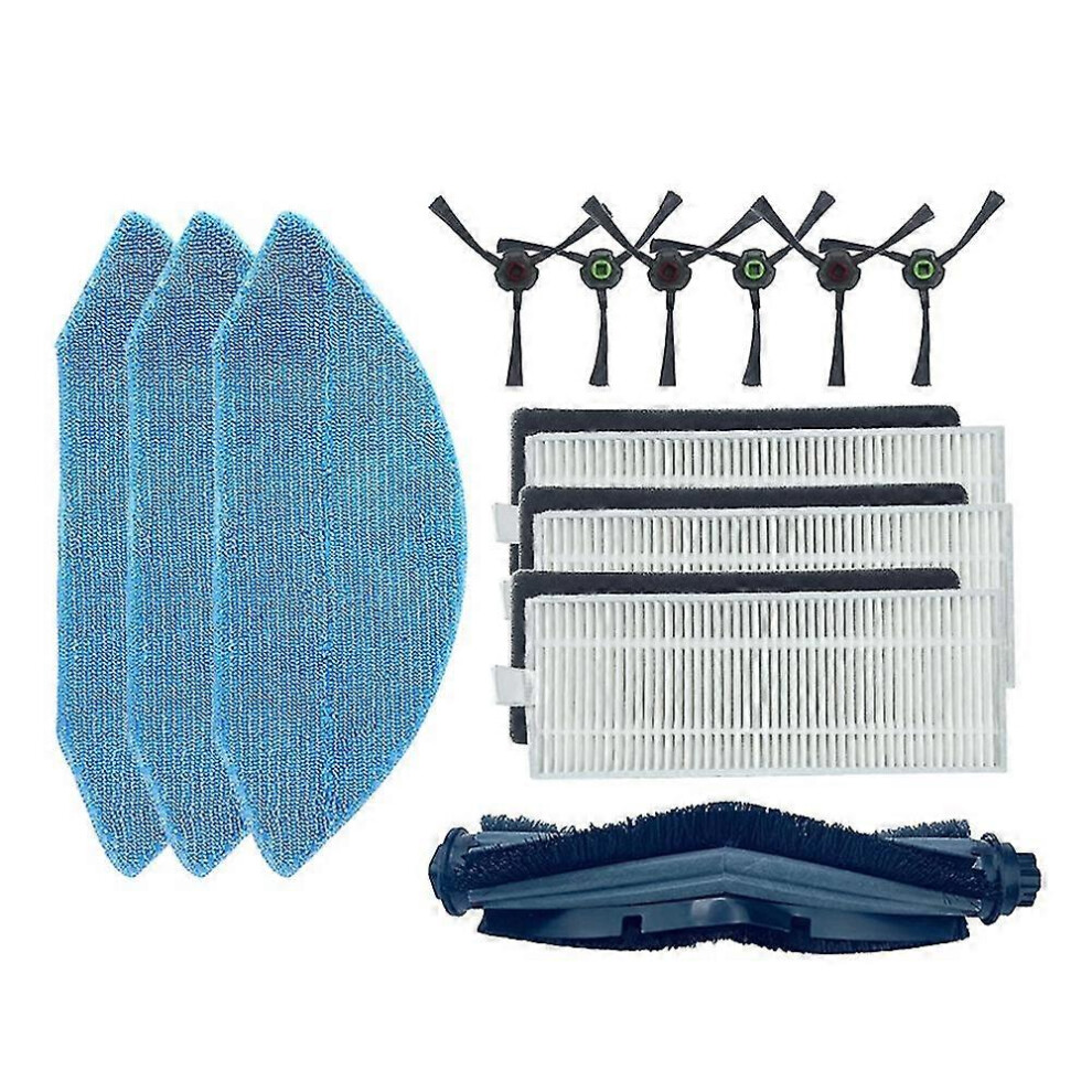 Kikidex (As Show, One Size) 13Pcs Steam Mop Cloth Mop Roller Brush With Filter For Cobos U2/Dgn22 Sweeper Side Brush + Filter + Black/Blue