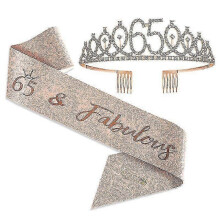 (As show, One size) Birthday Sash And Tiara Rose Gold Birthday Sash Crown 40 & Fabulous Shoulder Strap And Tiara For Women
