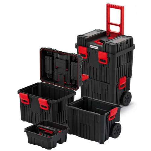 Rolling Workshop Tool Box with Clamping Fasteners Modular Reinforced Wall Structure 45 x 36 x 64 cm (with Plastic Closure)