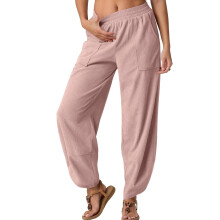 Womens Baggy Wide Leg Pants Casual Elastic Waisted-Pink L