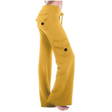 Women's Cargo Pants High Waist Fashion Flared Elastic-Yellow XL