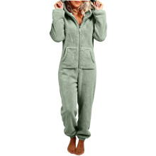 Women's Plush Hooded Bodysuit Plush Pajamas Long-bean green S