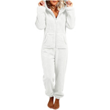 Women's Plush Hooded Bodysuit Plush Pajamas Long-White XXXXL
