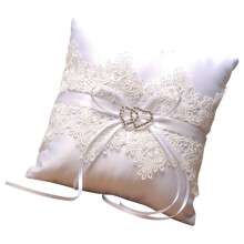 White Lace Wedding Ring Pillow Double Heart Design Ring Cushion For Bride Flower Girl Wedding Ceremony Anniversary Party