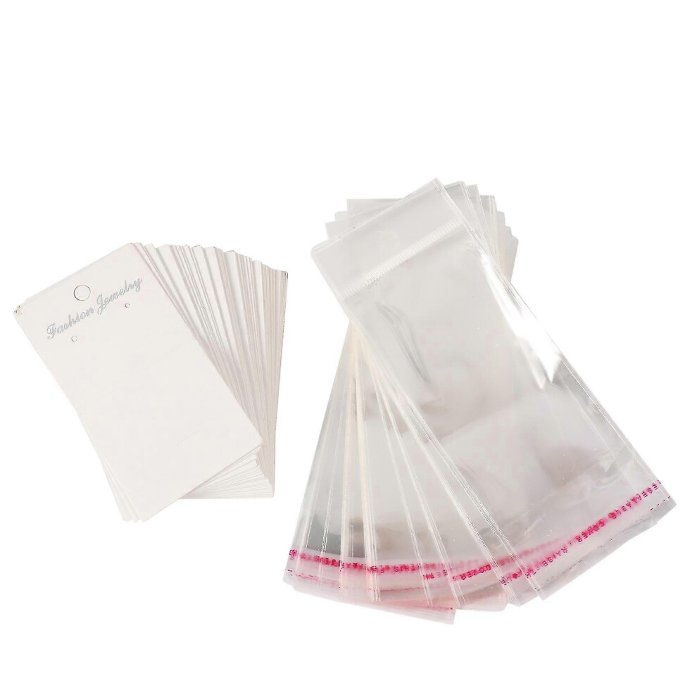 Kikidex (As Show, One Size) Jewellery 100 X Plain Earring Display Cards & Self Adhesive Bags White