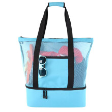 Beach Bag Travel Mesh Bag With Waterproof Cooling Compartment Zipper Shoulder Bag Outdoor Grocery Organizer Toy Storage