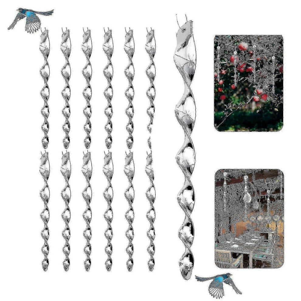 Kikidex (As Show, One Size) 12Pcs Reflective Bird Deterrent Rods 11.6 In Hanging Spiral Bird Repellents Bird Scarers Rods For Frighten Pigeon