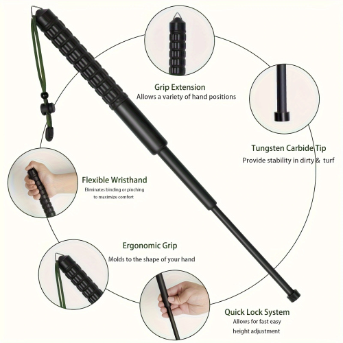 Black Telescopic Hiking Stick Foldable Anti-Slip Grip 1