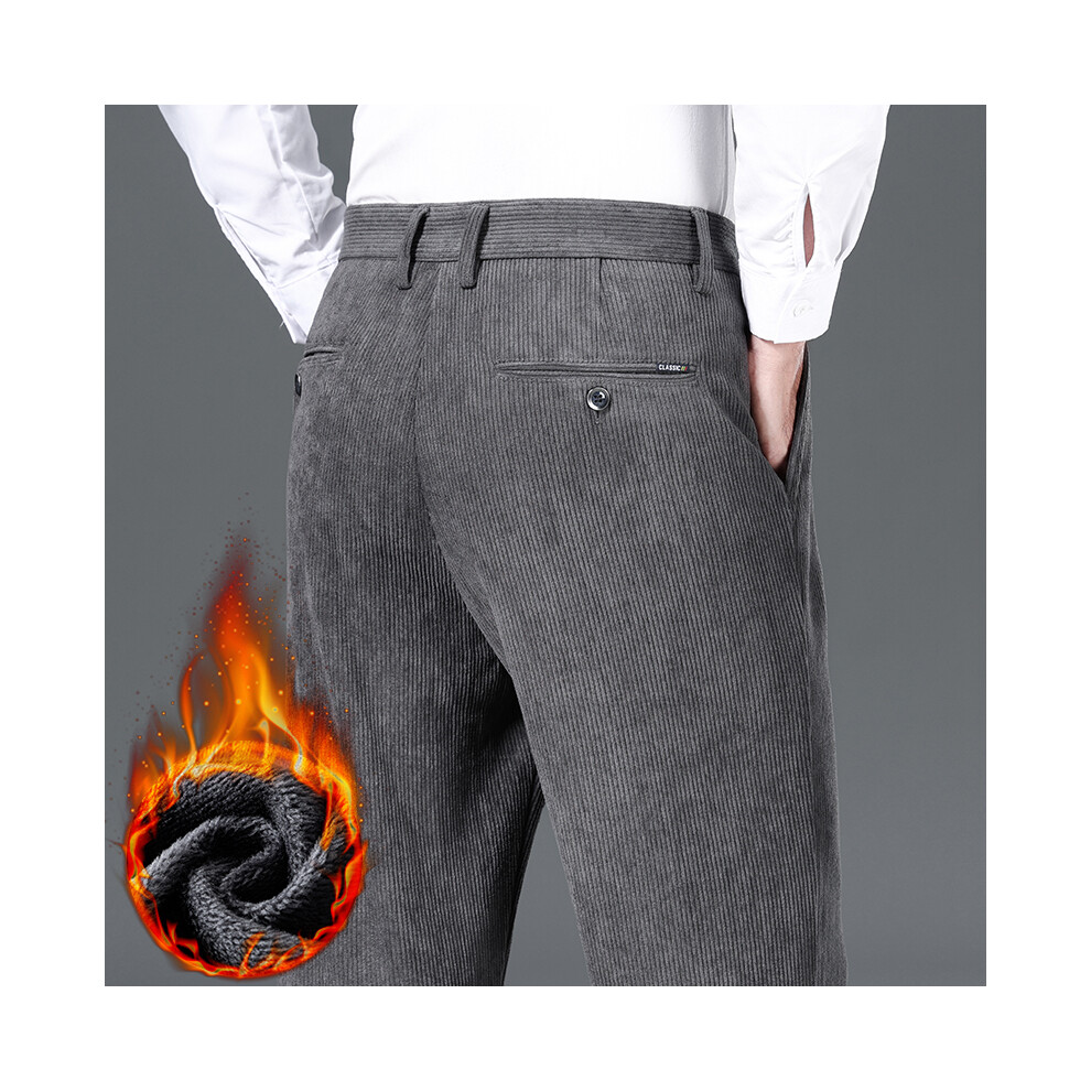 (Dark gray, 30) Winter Men's Corduroy Thick Casual Pants Business Casual Fleece Warm Straight Trousers Lining Velvet Work Pants Black Grey Brown-image-OPC-PMRGVBS-NEW