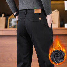 (black, 28) 2025 Winter Men's High-quality Wool Pants, 97% Cotton, Elastic Fleece, Thick, Business Straight Pants, Black and Navy Blue Gray