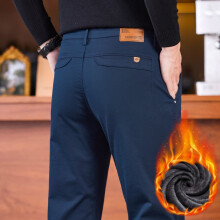 (Navy blue, 38) 2025 Winter Men's High-quality Wool Pants, 97% Cotton, Elastic Fleece, Thick, Business Straight Pants, Black and Navy Blue Gray
