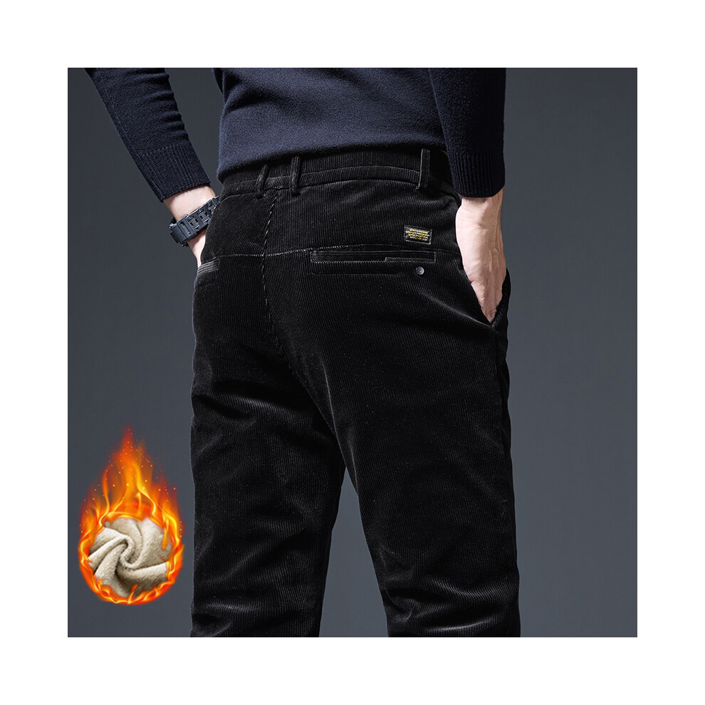 (black, 29) Winter Men's Corduroy Warm Casual Pants Fleece Thick Pants Stretch Business Fashion Trousers Korean Straight Velvet Male Pants-image-OPC-PMRGZJ7-NEW