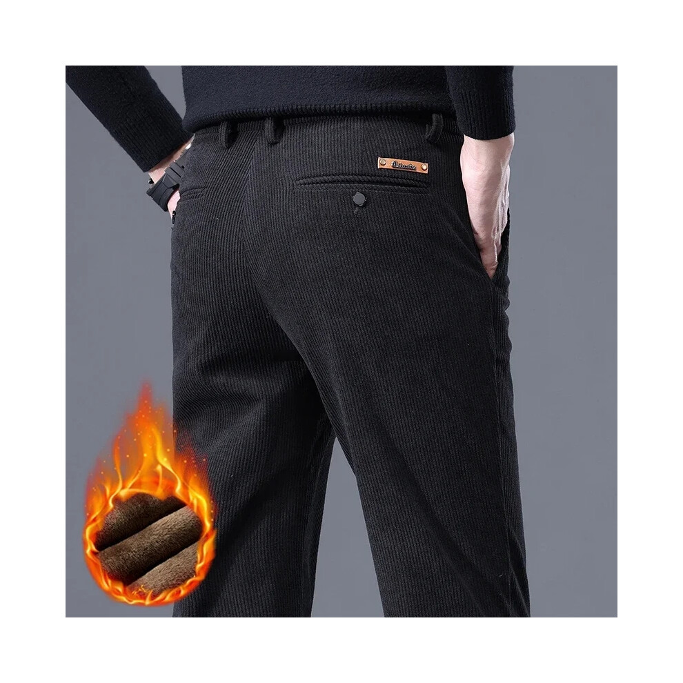 (black, 32) Winter Thermal Male Clothing Fleece Men's Thickened Warm Corduroy Casual Pants Chenille Stretch Solid Color Business Trousers-image-OPC-PMRGZMB-NEW