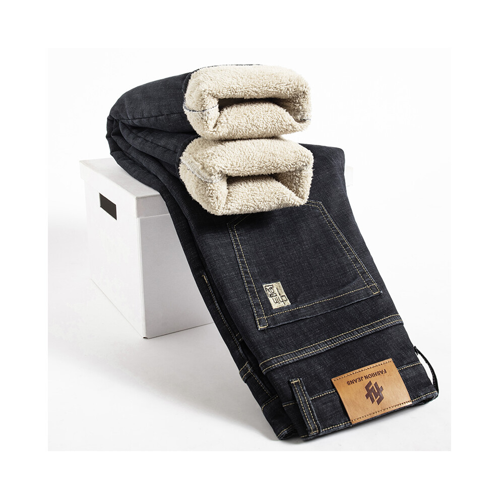 (308, 29) Winter Lamb Fluff Denim Straight Pants Men Thicken Big Size 40 Jeans High Waist Stretch Jeansy Fleece Lined Warm Slim Vaqueros-image-OPC-PMRH5HD-NEW