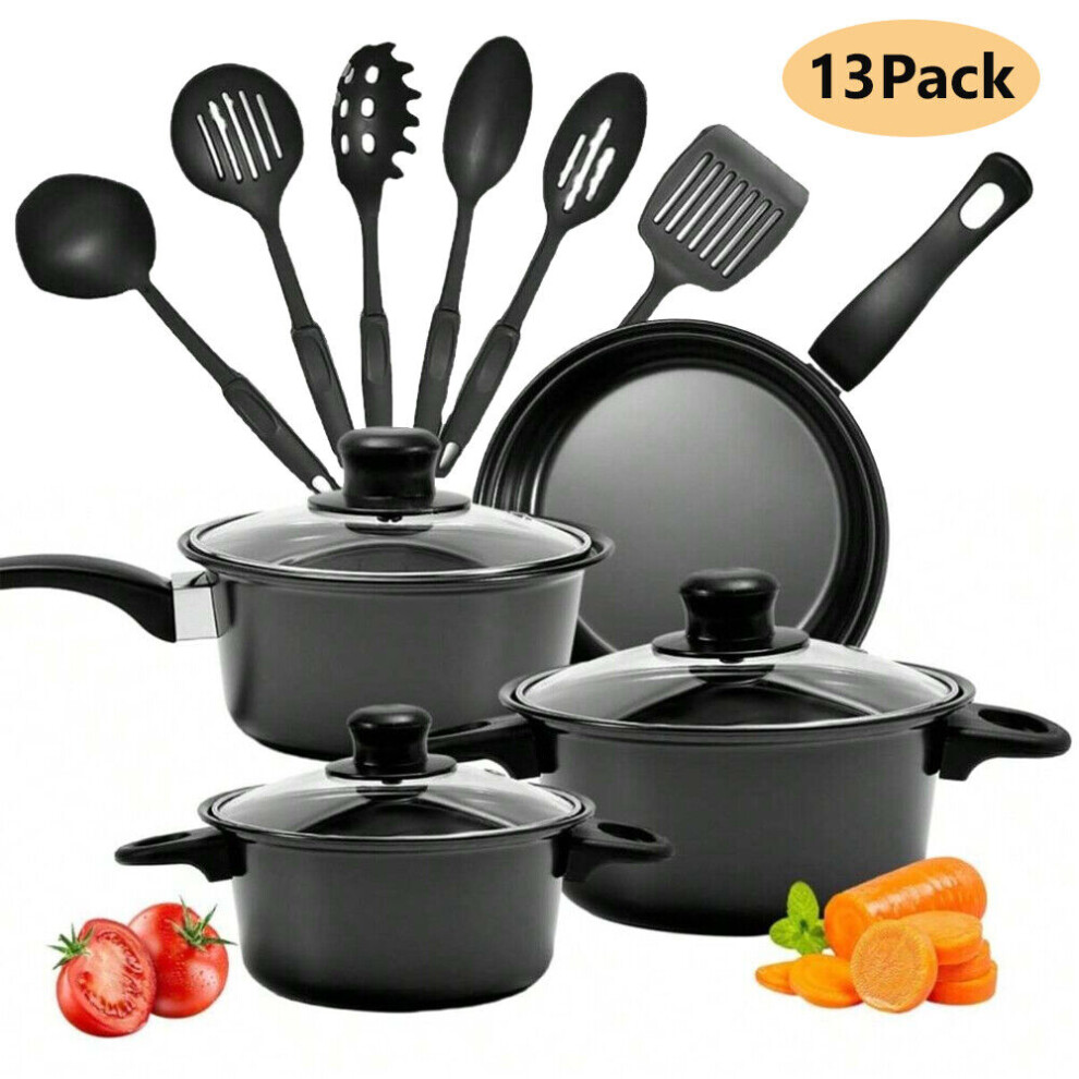 13pcs Cookware Set Pan Pot Non Stick Saucepans Frying Pan w/ Glass Lid