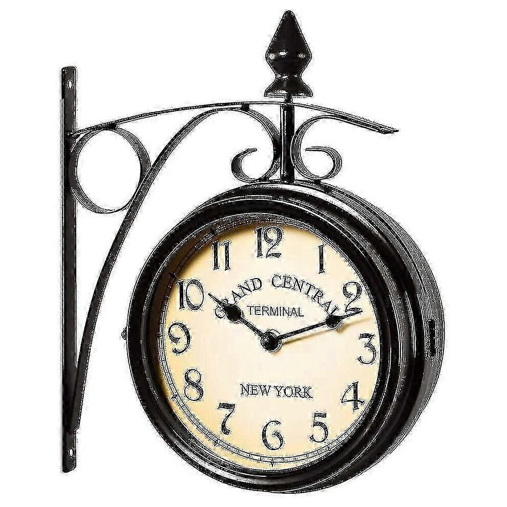 Kikidex (As Show, One Size) Wall Clock Wrought Iron Garden Clock Station Clock 2-Sided Handmade Grand Central Terminal New York