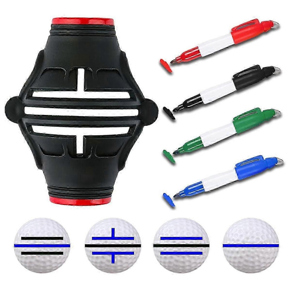 Kikidex (As Show, One Size) Golf Ball Marker Stencil With 4 Color Marker Pens, 360/180 Triple Line Golf Ball Markers, Golf Ball Liner Drawing