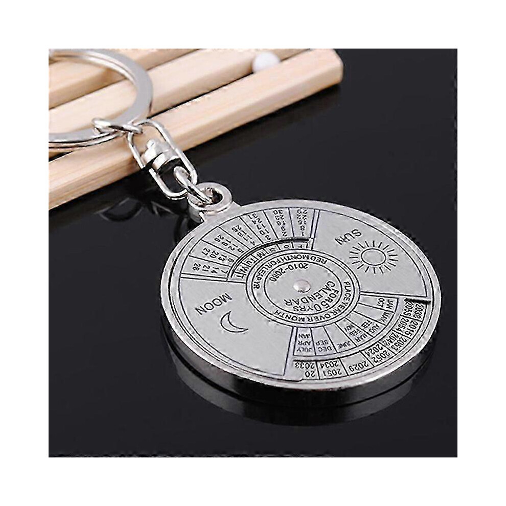 Kikidex (Red, One Size) 50 Years Perpetual Calendar Keyring Keychain Silver Alloy Key Ring Keyfob Decoration 8Ou9