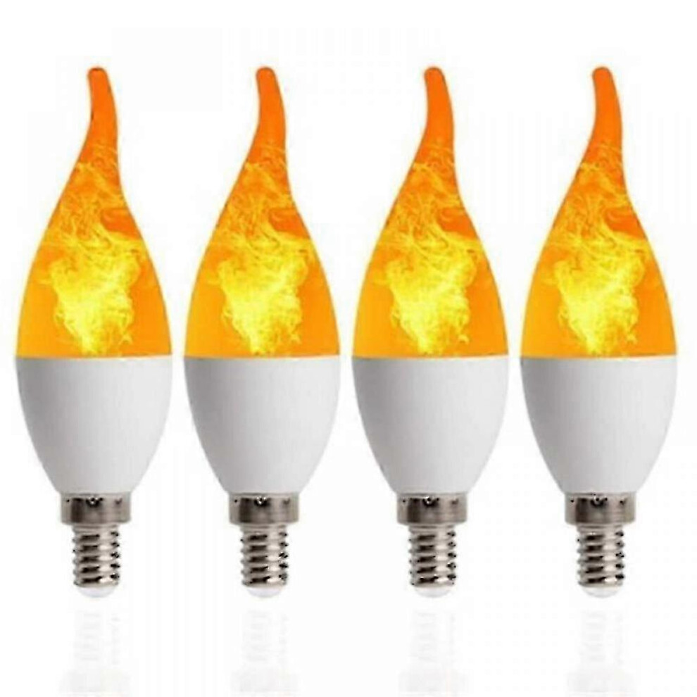 Kikidex (As Show, One Size) 4Pcs E14 3W Fire Flame Light Bulbs 3 Mode Candelabra Warm White Chandelie Candle Light Compatible Hallowee_special Gift