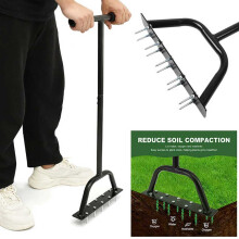 Manual Lawn Grass Aerator Tool with Detaching Rake 10 Iron Spikes
