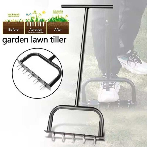 Manual Lawn Grass Aerator Tool with Detaching Rake 10 Iron Spikes 1