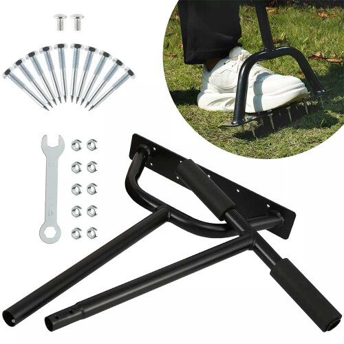 Manual Lawn Grass Aerator Tool with Detaching Rake 10 Iron Spikes 2