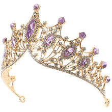 Purple Alloy Bride Tiara Vintage Rhinestone Crown Accessory