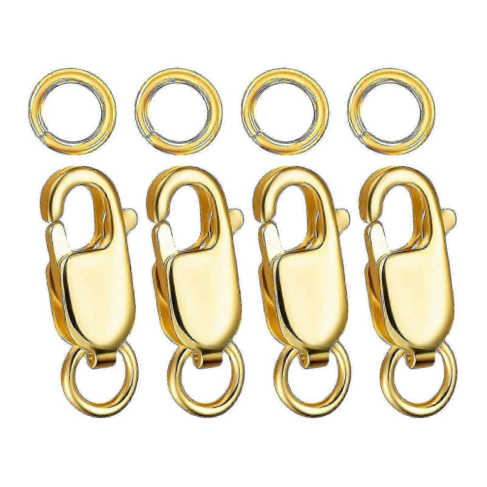 Kikidex (As Show, One Size) 4Pcs Claw Clips 12Mm 18K Jump Rings Jewelry Making Closures Lobster Clasp Gold