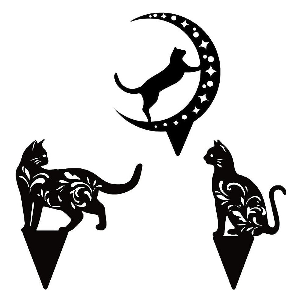 Kikidex (As Show, One Size) 3 Pcs Cat Garden Decoration, Metal Black Cat Statues, Lawn Art Hollow Statue, For Gardens, Lawns, Dirt Paths