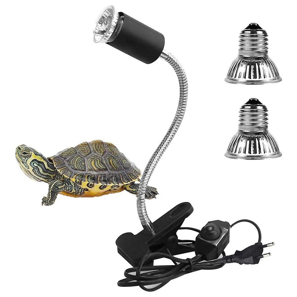 Kikidex (As Show, One Size) 2 Uva Uvb Bulbs 25W And 50W, Reptile Lamp Heating Terrestrial Turtle Lamp With Long Base 360 Rotation For Reptiles And Amphibians Light