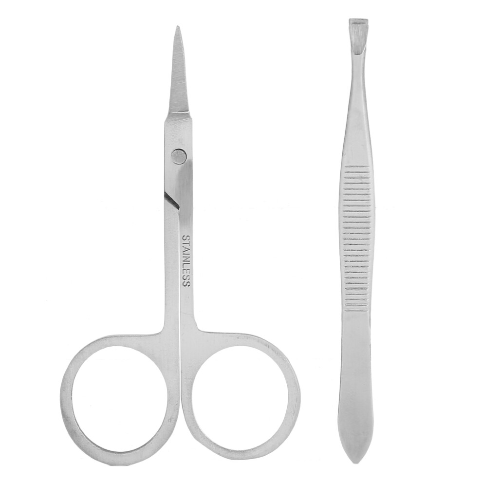 Nose Hair Tweezers Scissors Set with Curved & Rounded Tips Stainless Steel