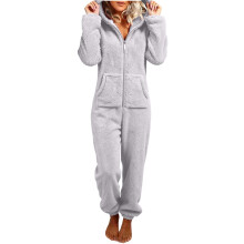 Women's Plush Hooded Bodysuit Plush Pajamas-white gray XXXXL
