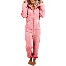 Women's Plush Hooded Bodysuit Plush Pajamas Long-Pink XXXXL
