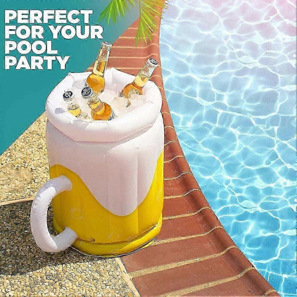 Kikidex (As Show, One Size) Pvc Inflatable Ice Bucket Party Beer Cooler Summer Pool Party Swimming Pool Drink Cooling Barrel Beach Yellow/White