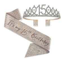(As show, One size) Birthday Sash And Tiara Rose Gold Birthday Sash Crown 40 & Fabulous Shoulder Strap And Tiara For Women