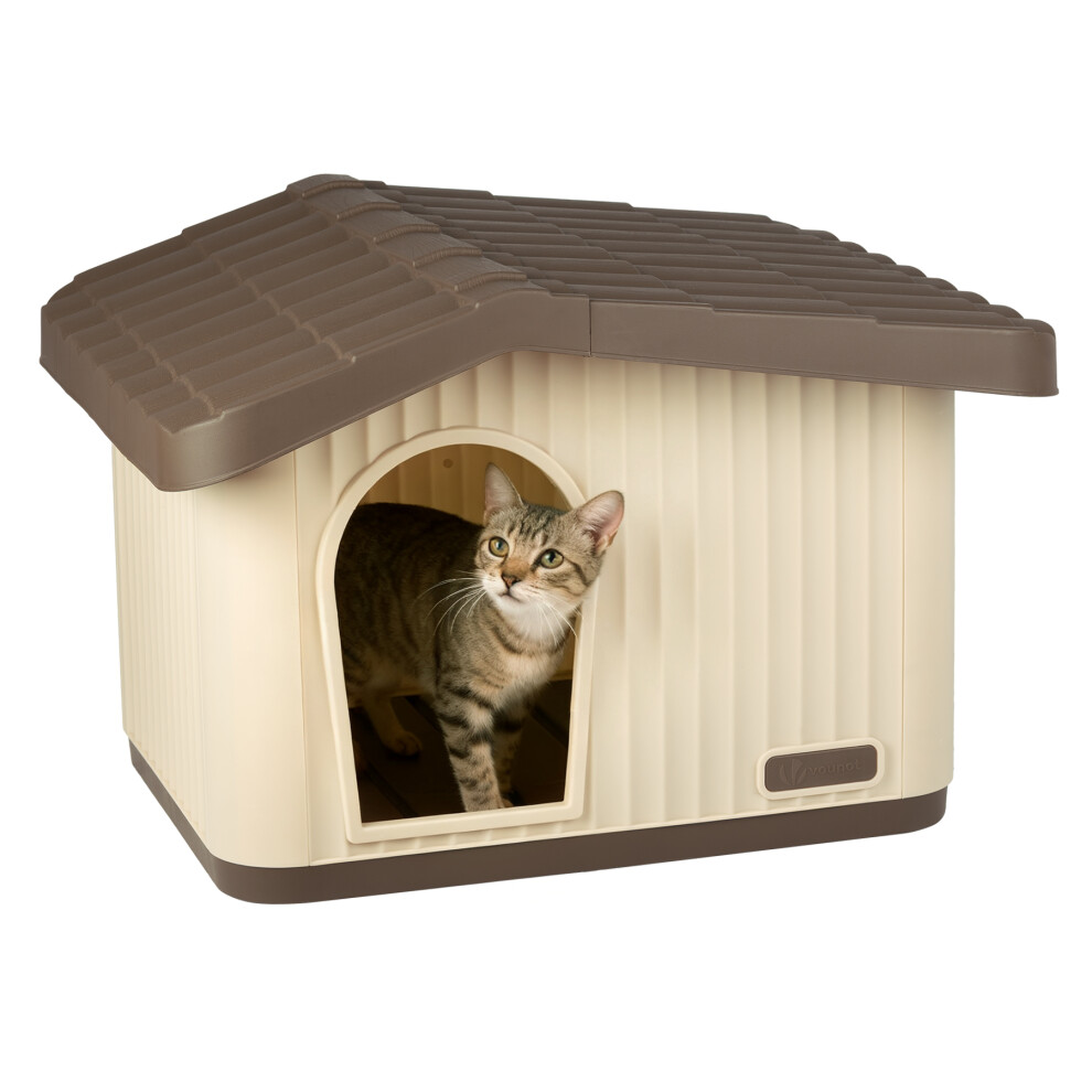 VOUNOT® Dog House, Weatherproof Pet Shelter with Sloped 60x51x41cm, Beige - Image 4