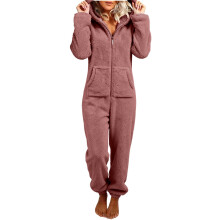 Women's Plush Hooded Bodysuit Plush Pajamas-leather powder XL