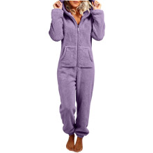 Women's Plush Hooded Bodysuit Plush Pajamas Long-Purple XXXXXL