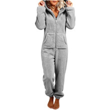 Women's Plush Hooded Bodysuit Plush Pajamas-light gray XXXL