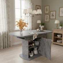 Extendable Oval Dining Table with Storage, Grey